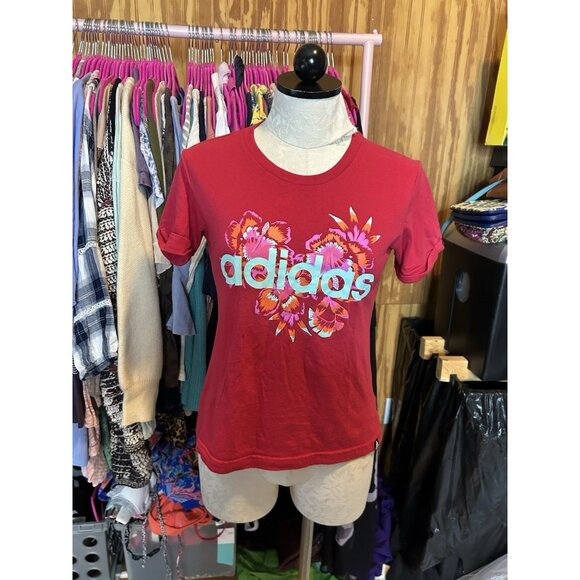 Adidas x FARM Rio Graphic Crew Neck Tee Bold Red Short Sleeve Size XS - Picture 2 of 9
